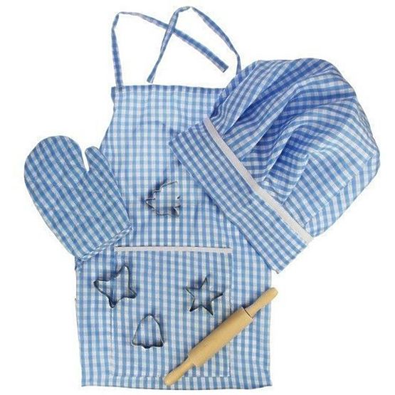 Set de cuisine bleu avec tablier
