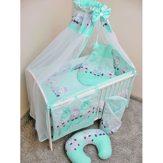 Set literie à lit bébé 135x100cm agneau menthe