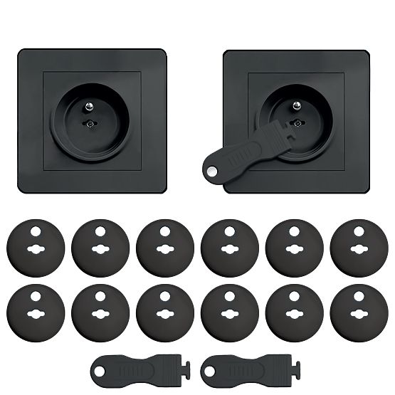 SIPO Housses de protection pour prises électriques, noir - 12 pcs
