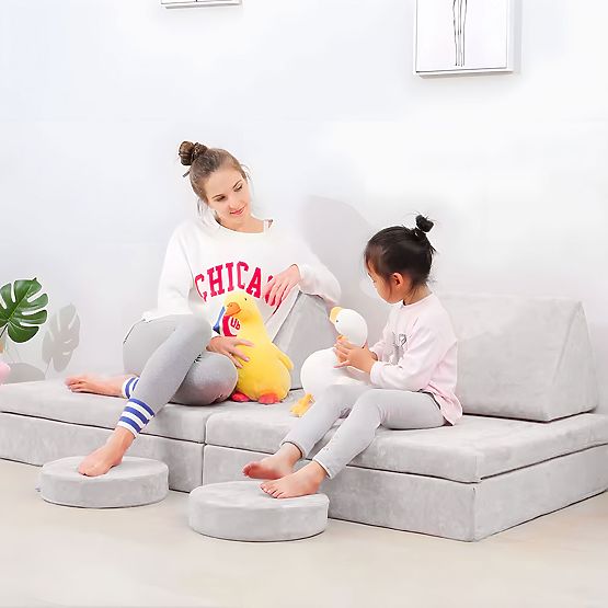 Canapé modulaire pliable pour enfants grand 2 places DIY 10 coussins doux - gris ECOTOYS