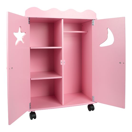 small foot Armoire en bois pour poupées rose