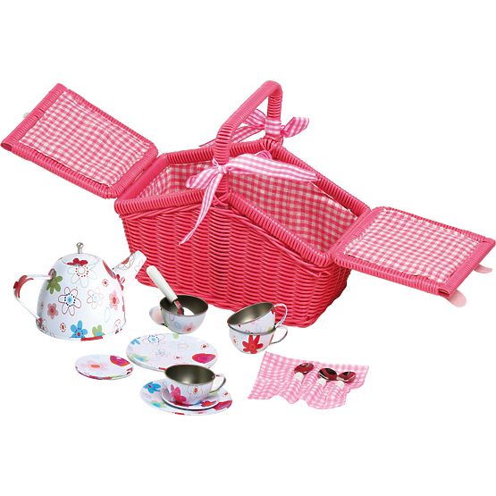 small foot Panier de pique-nique rose avec vaisselle