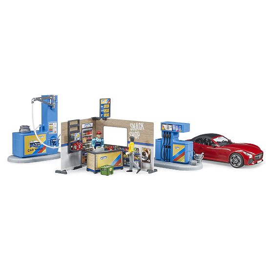 Station-service Bruder avec voiture et 2 figurines