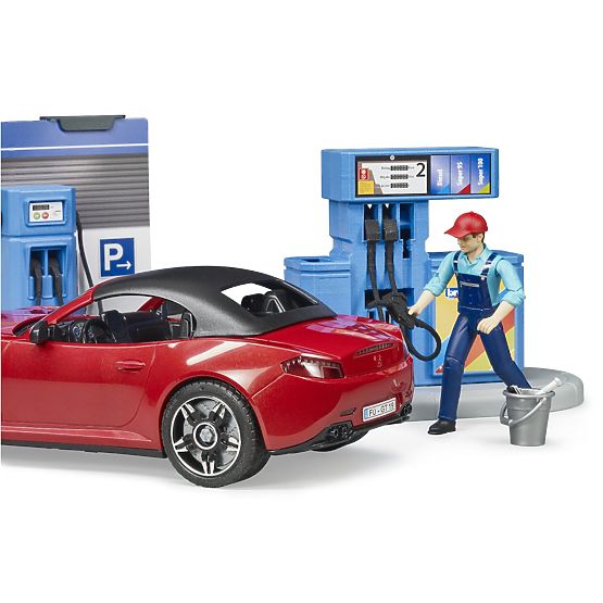 Station-service Bruder avec voiture et 2 figurines
