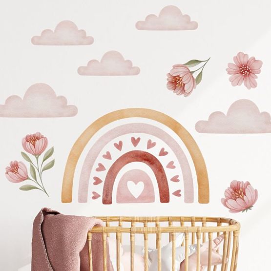 Sticker mural - Arc-en-ciel avec fleurs