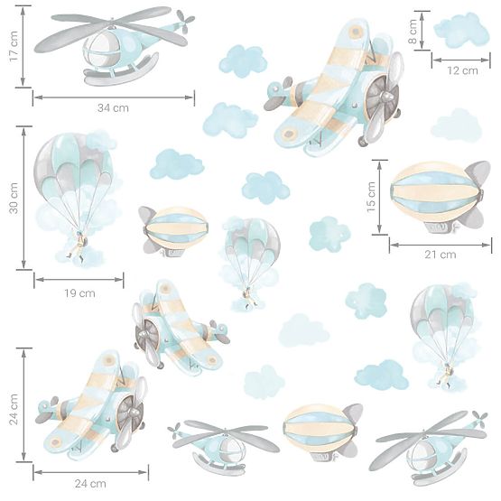 Lot de stickers muraux - Avions et ballons 22 pcs