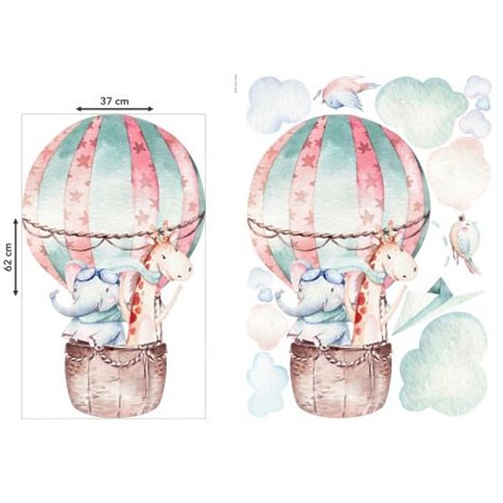 Sticker mural - Ballon, éléphant et girafe