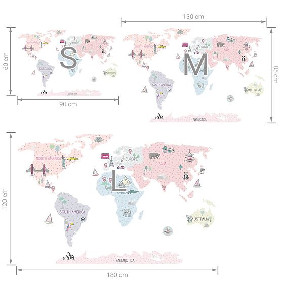 Sticker mural Carte du monde - rose