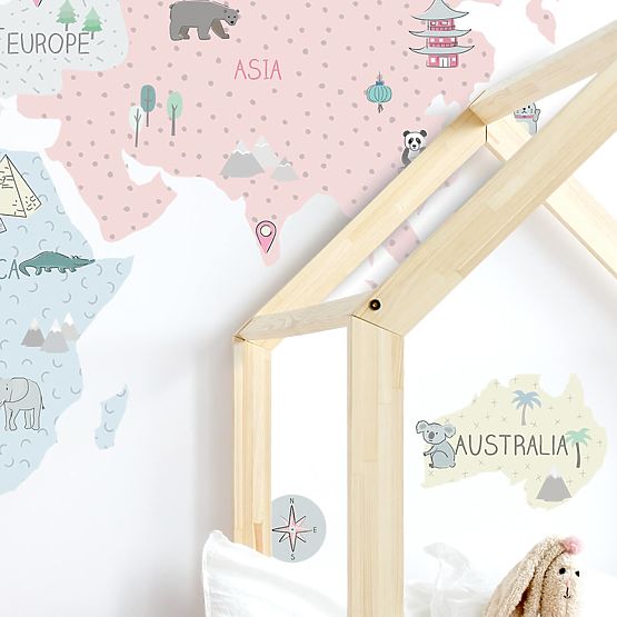 Sticker mural Carte du monde - rose