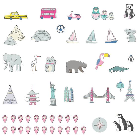 Sticker mural Carte du monde - rose