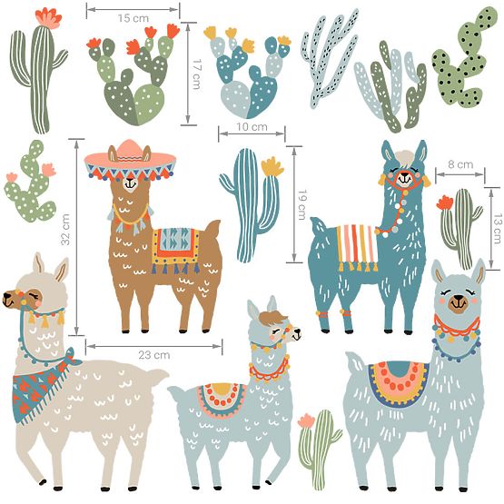 Lot de stickers muraux - Lamas 14 pcs