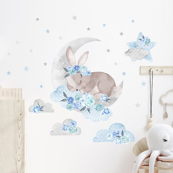 Sticker mural Lapin endormi - bleu
