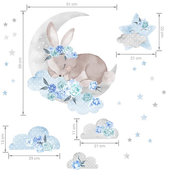 Sticker mural Lapin endormi - bleu