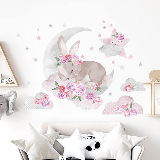Sticker mural Lapin endormi - rose