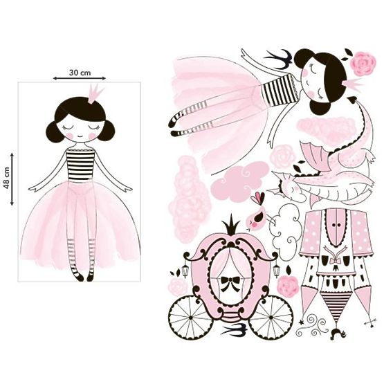 Sticker Sticker mural - Princesse et dragon
