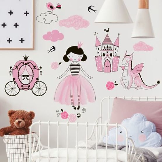 Sticker Sticker mural - Princesse et dragon
