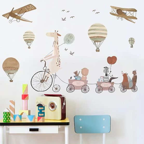 Stickers muraux - Chariot avec animaux