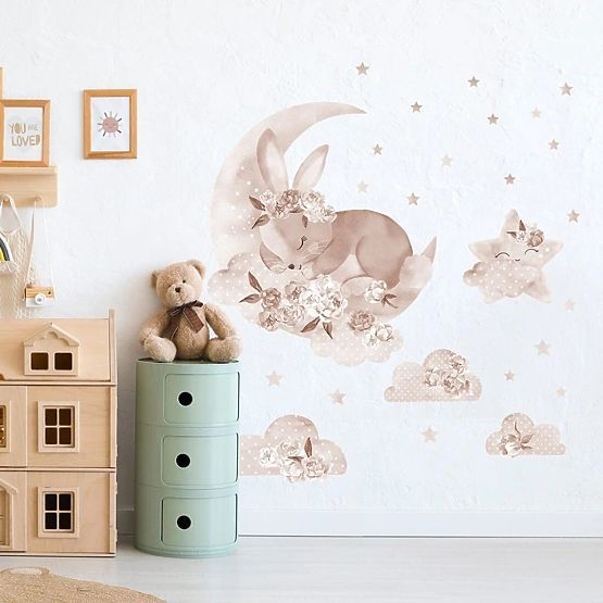 Stickers muraux - lapin endormi dans les nuages