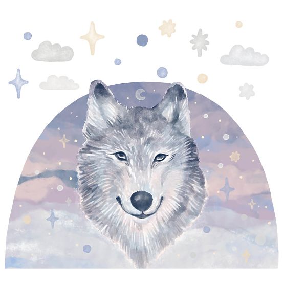 Autocollants muraux - loup sur fond arc-en-ciel