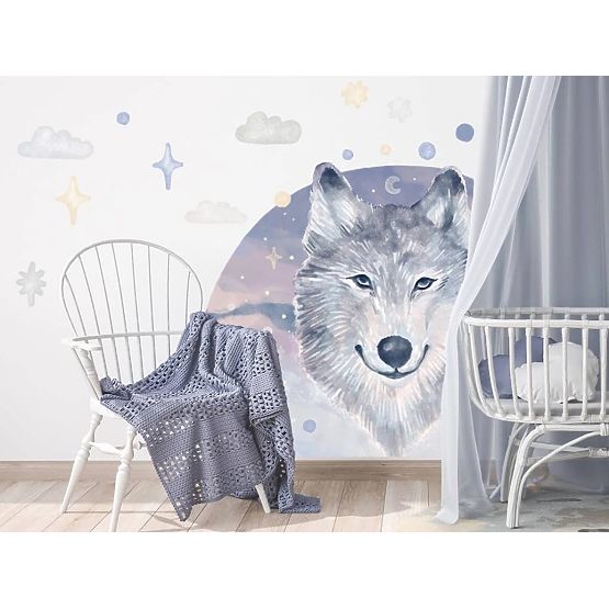 Autocollants muraux - loup sur fond arc-en-ciel