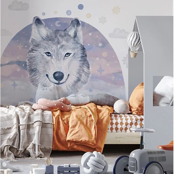 Autocollants muraux - loup sur fond arc-en-ciel