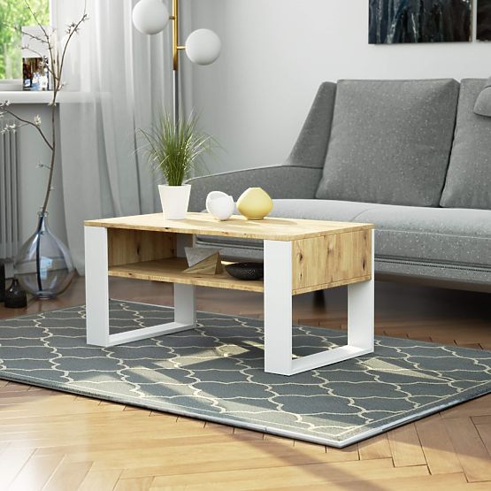 TABLE BASSE DOMI CHÊNE ARTISAN / BLANC