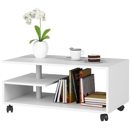 TABLE BASSE SUR ROULETTES VINI BLANC