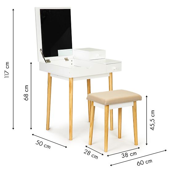 Table cosmétique avec miroir et chaise