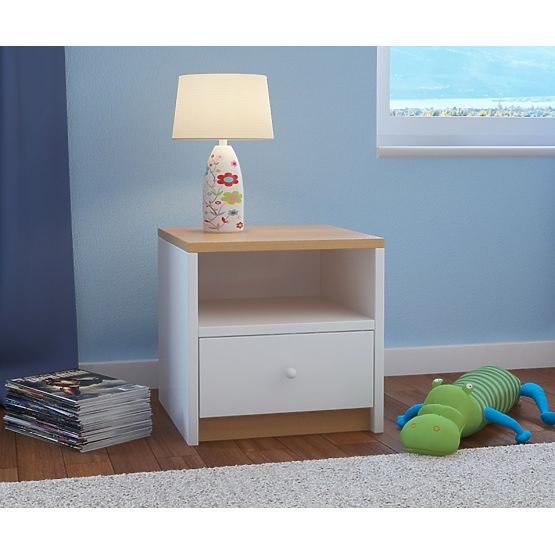 Table de chevet Ourbaby pour enfants - hêtre et blanc