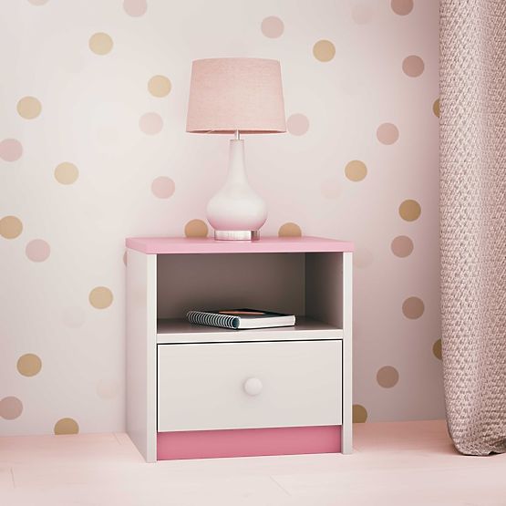Table de chevet Ourbaby pour enfants - rose et blanc