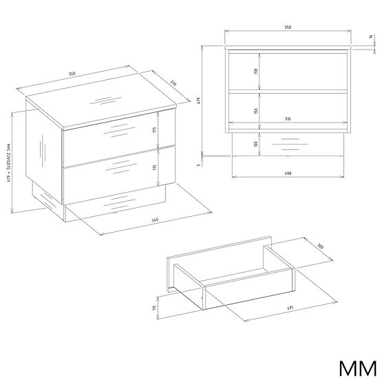 Table de nuit AMBER 2S avec 2 tiroirs pour chambre à coucher KAŠMÍR Beige