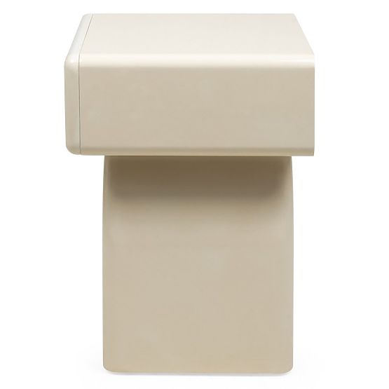 Table de nuit avec tiroir Blush, crème blanche, brillante, forme arquée