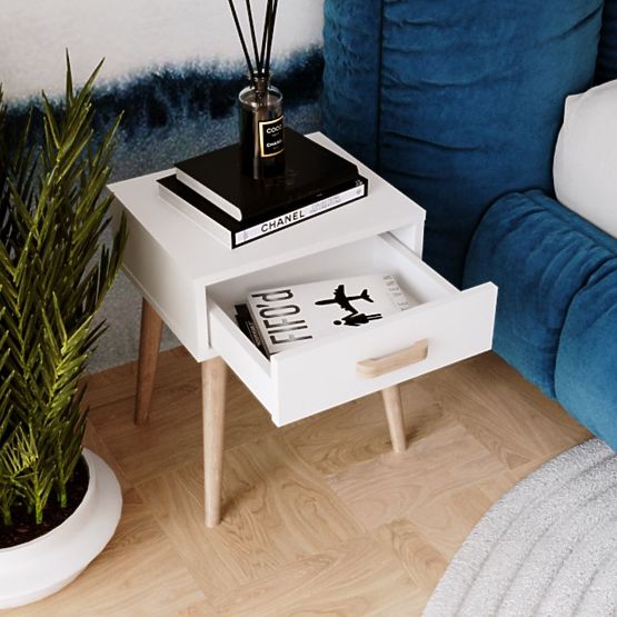 Table de nuit Luna blanc, table de chevet