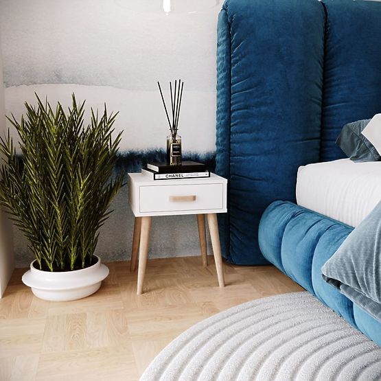 Table de nuit Luna blanc, table de chevet