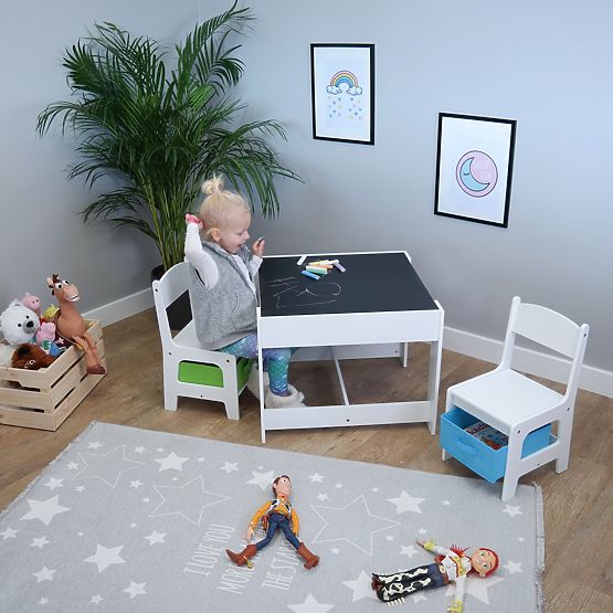  Table enfant avec chaises Ourbaby + boîtes bleues et vertes