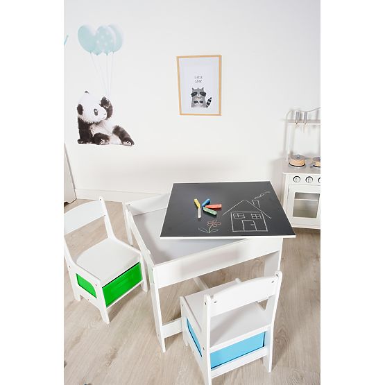  Table enfant avec chaises Ourbaby + boîtes bleues et vertes