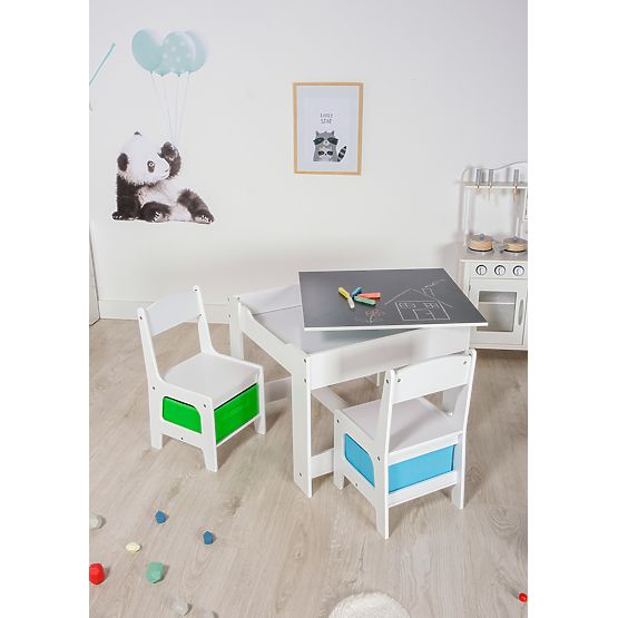  Table enfant avec chaises Ourbaby + boîtes bleues et vertes