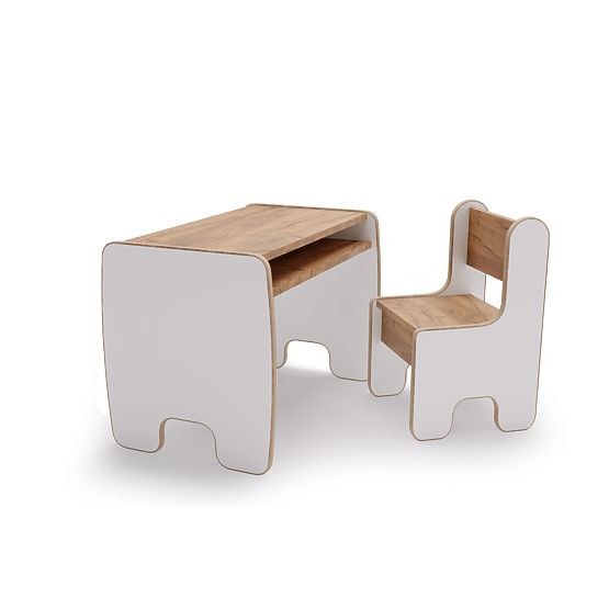 table pour enfants Timi + chaise MDF couleur blanc / chêne craft doré