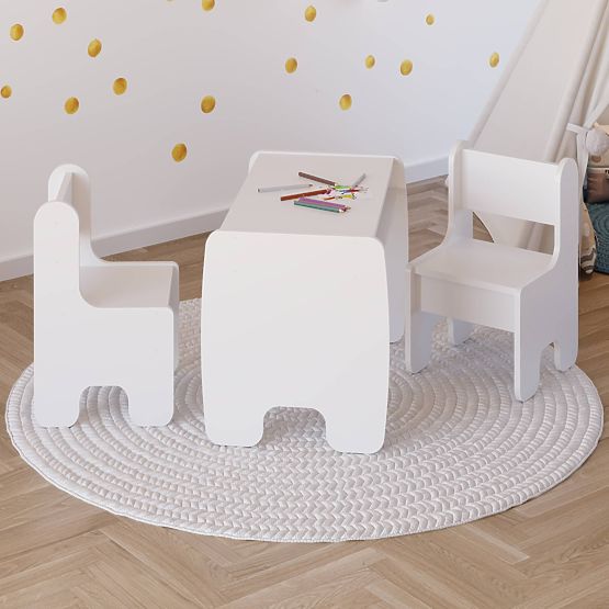 table pour enfants Timi et deux chaises couleur blanche