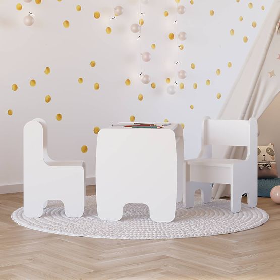 table pour enfants Timi et deux chaises couleur blanche