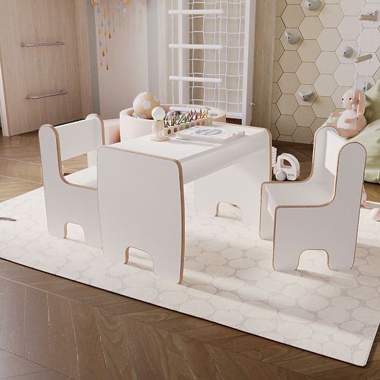 table pour enfants Timi et deux chaises MDF couleur blanche