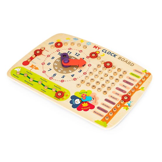 Tableau de manipulation en bois pour enfants calendrier horloge ECOTOYS