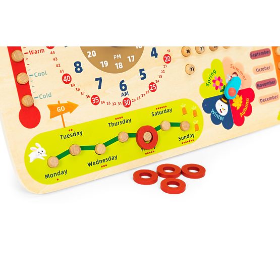 Tableau de manipulation en bois pour enfants calendrier horloge ECOTOYS