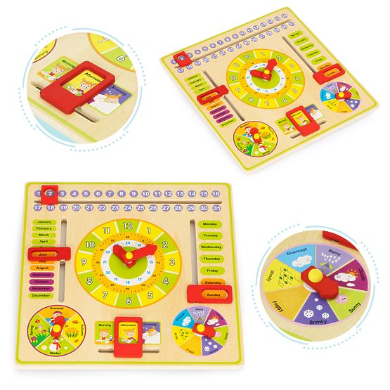 Tableau éducatif en bois - calendrier horloge ECOTOYS