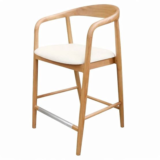 Tabouret de bar en bois Ludvika 2.0, arrondi, naturel/crème