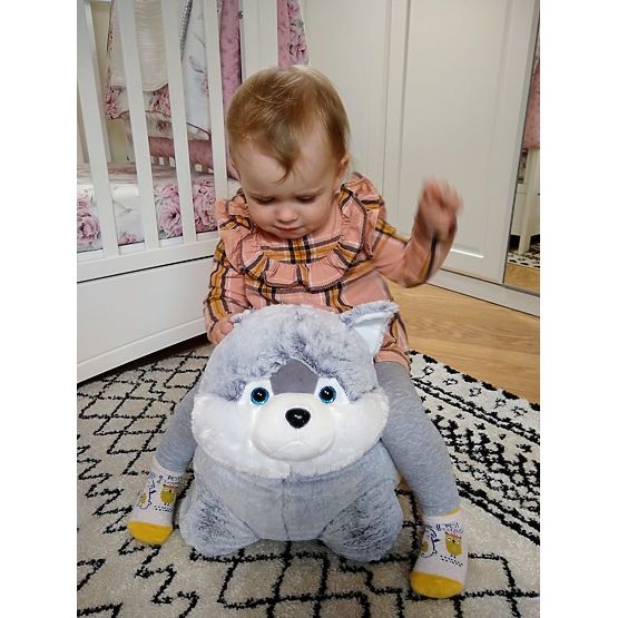 Tabouret en peluche chien Husky siège