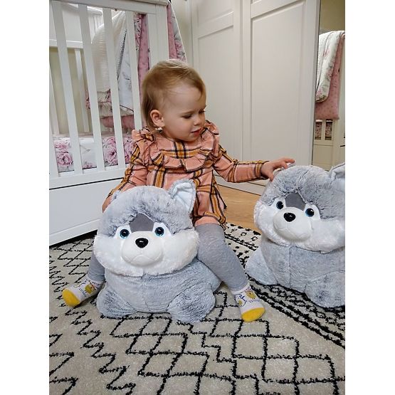 Tabouret en peluche chien Husky siège