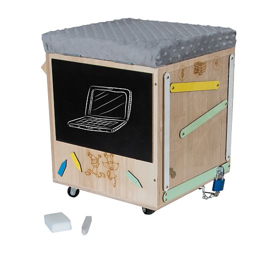 Tabouret d'activité Montessori en bois - naturel / gris