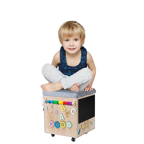 Tabouret d'activité Montessori en bois - naturel / gris