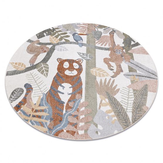 Tapis BONO 8426 rond Jungle, animaux sauvages crème / or foncé